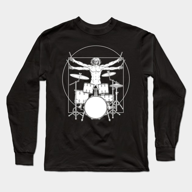 Virtuvian Man Drummer White Long Sleeve T-Shirt by sarahwolffie